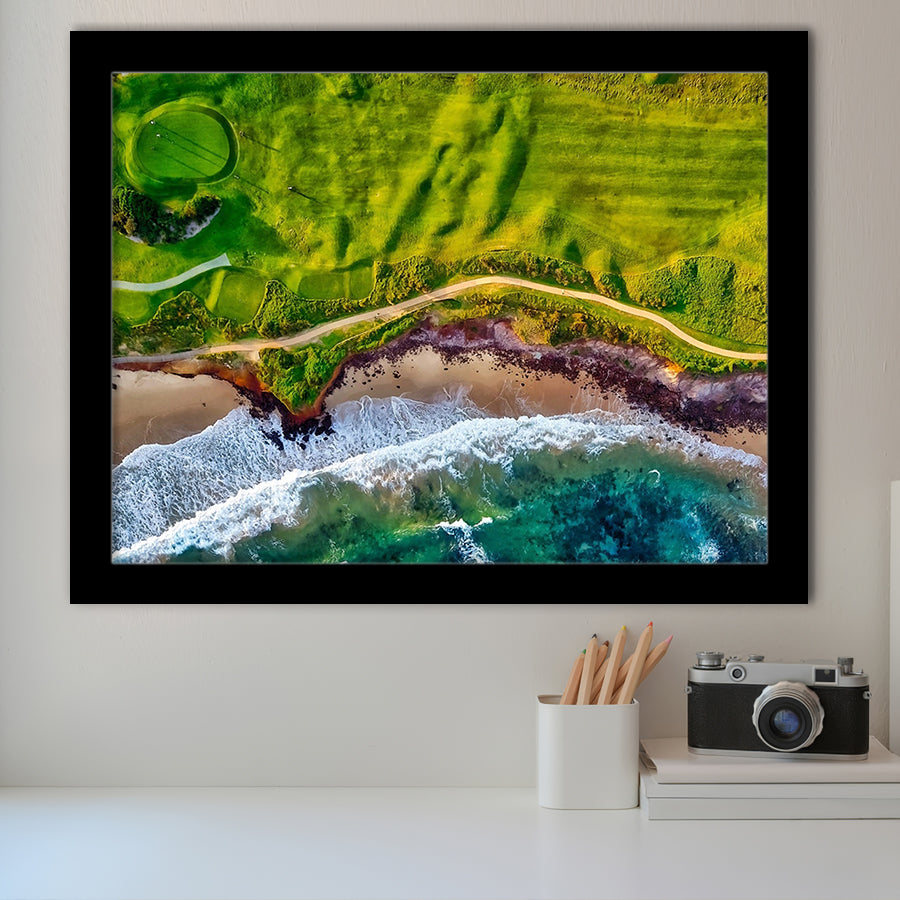 Golf Course By The Ocean, Golf Framed Art Prints Wall Art Decor,Black Frame, Ready to hang