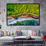 Golf Course By The Ocean, Golf Framed Canvas Prints Wall Art Decor, Black Floating Frame