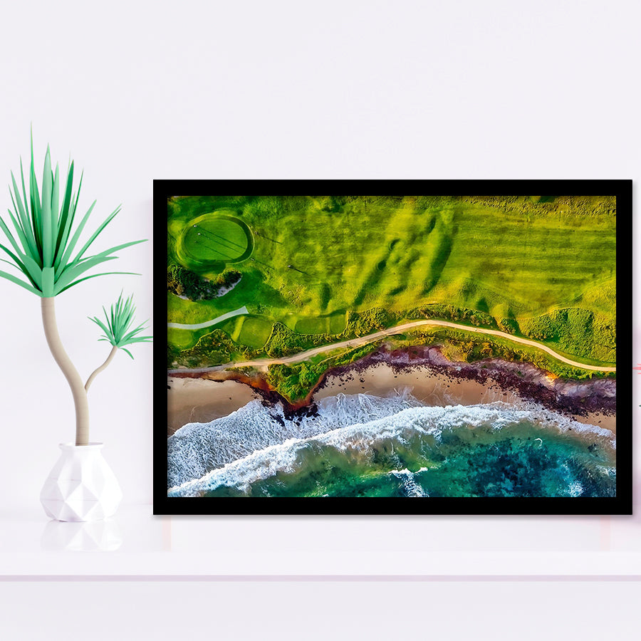 Golf Course By The Ocean, Golf Framed Art Prints Wall Art Decor,Black Frame, Ready to hang