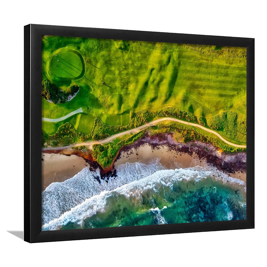 Golf Course By The Ocean, Golf Framed Art Prints Wall Art Decor,Black Frame, Ready to hang
