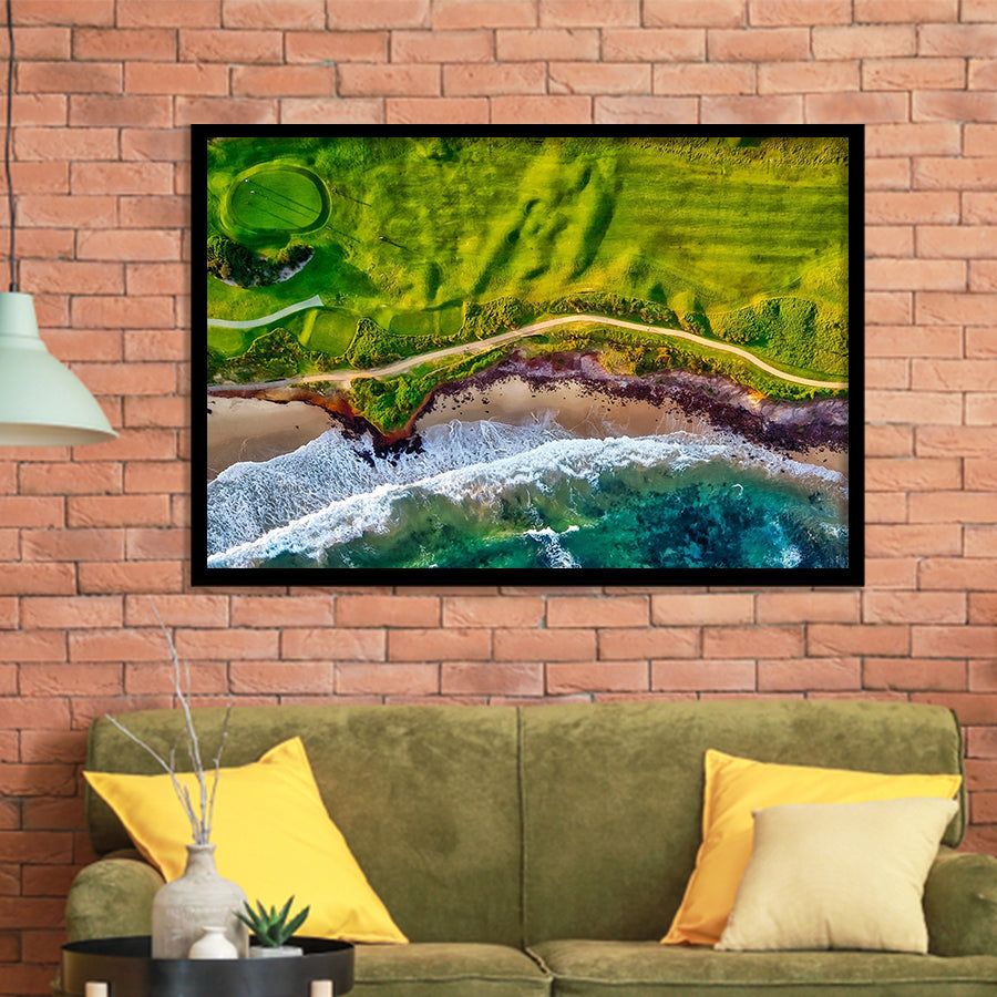 Golf Course By The Ocean, Golf Framed Art Prints Wall Art Decor,Black Frame, Ready to hang