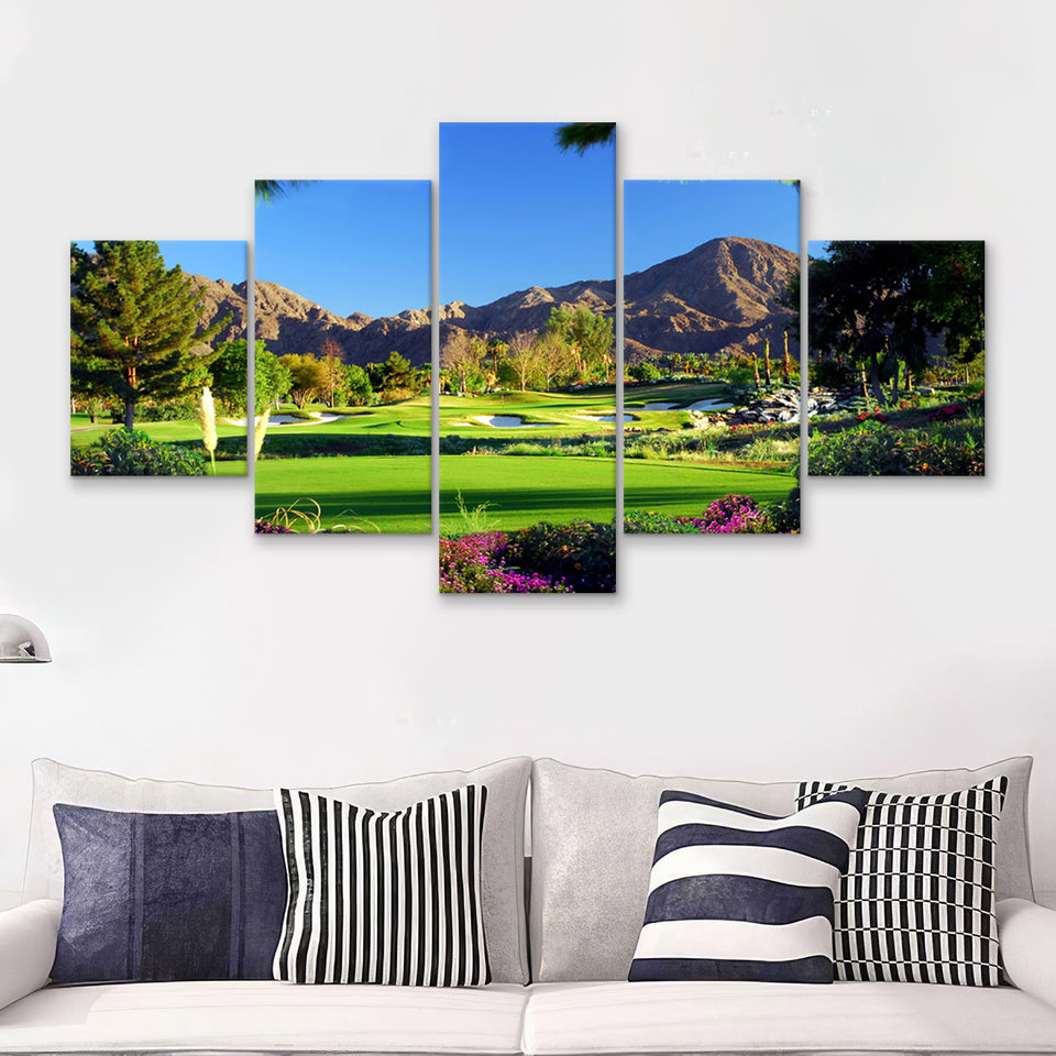 Golf Course Landscape Beautiful 5 Pieces Canvas Prints Wall Art - Painting Canvas, Multi Panel
