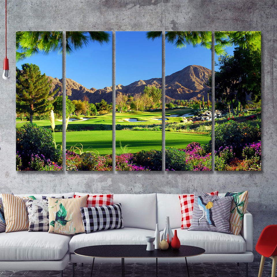 Golf Course Landscape Beautiful 5 Pieces B Canvas Prints Wall Art - Painting Canvas, Multi Panel