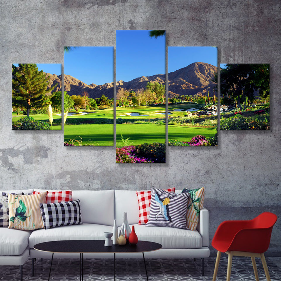 Golf Course Landscape Beautiful 5 Pieces Canvas Prints Wall Art - Painting Canvas, Multi Panel