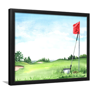 Golf Club With Ball And Flag Framed Wall Art - Framed Prints, Art Prints, Print for Sale, Painting Prints