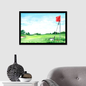 Golf Club With Ball And Flag Framed Wall Art - Framed Prints, Art Prints, Print for Sale, Painting Prints