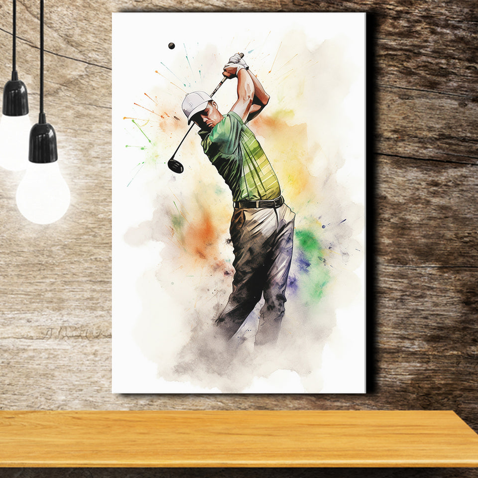 Golfer Ink Painting Watercol Mixed Colorful, Painting Art, Canvas Prints Wall Art Home Decor