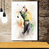 Golfer Ink Painting Watercol Mixed Colorful, Painting Art, Canvas Prints Wall Art Home Decor