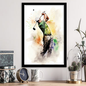 Golfer Ink Painting Watercol Mixed Colorful, Painting Art, Framed Art Prints Wall Decor