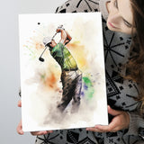 Golfer Ink Painting Watercol Mixed Colorful, Painting Art, Canvas Prints Wall Art Home Decor