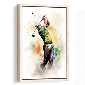Golfer Ink Painting Watercol Mixed Colorful,Framed Canvas Prints,Floating Frame, Wall Art Home Decor