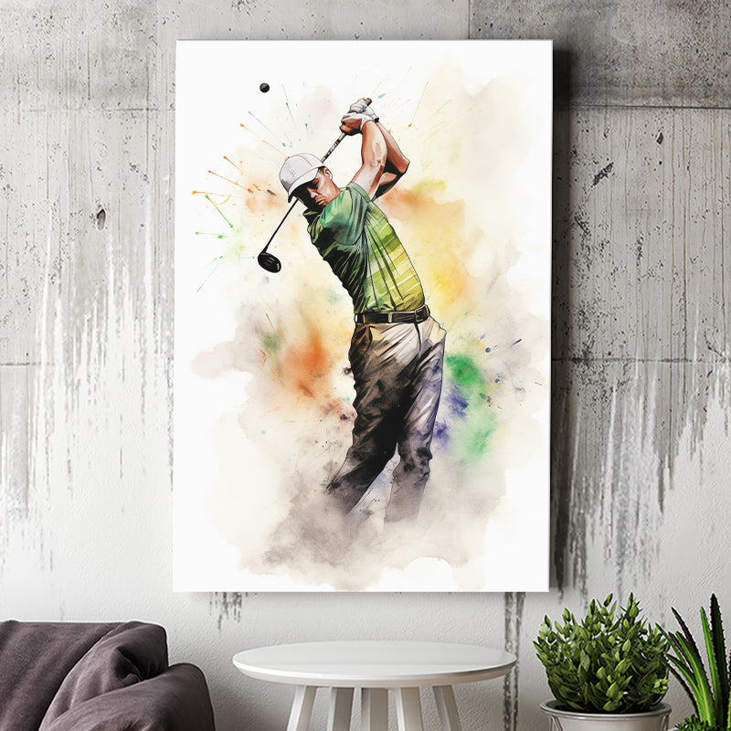 Golfer Ink Painting Watercol Mixed Colorful, Painting Art, Canvas Prints Wall Art Home Decor