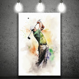 Golfer Ink Painting Watercol Mixed Colorful, Painting Art, Canvas Prints Wall Art Home Decor