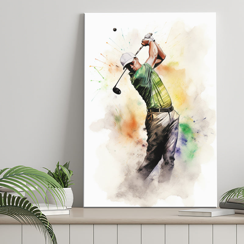 Golfer Ink Painting Watercol Mixed Colorful, Painting Art, Canvas Prints Wall Art Home Decor