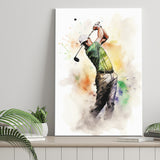 Golfer Ink Painting Watercol Mixed Colorful, Painting Art, Canvas Prints Wall Art Home Decor