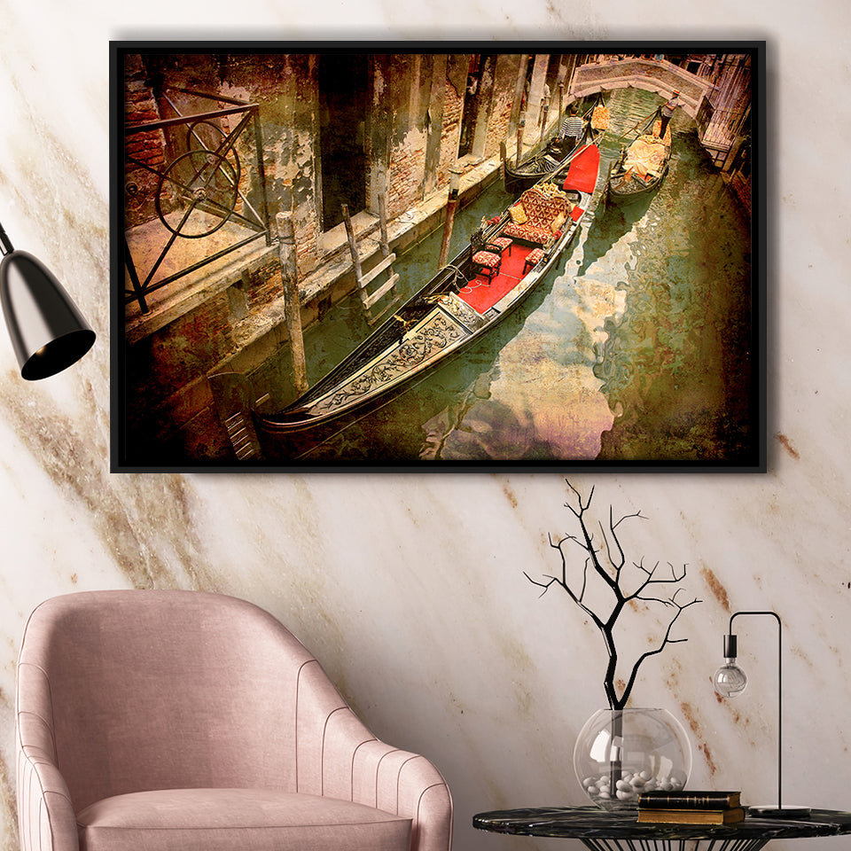 Gondola Print Venice Framed Canvas Prints Wall Art Decor, Framed Picture, Floating Frame