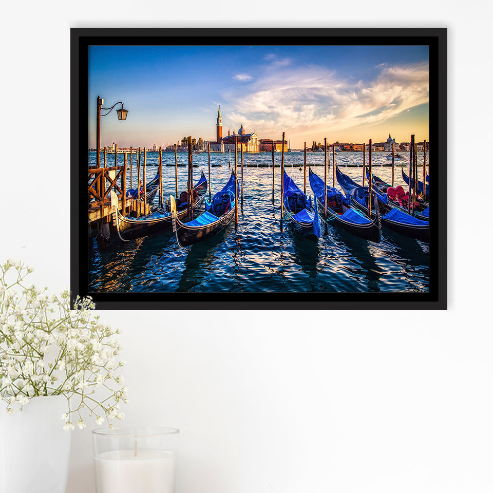Gondola Print Venice Grand Canal Italy Framed Canvas Prints Wall Art Home Decor - Painting Canvas, Black Frame, Framed Picture