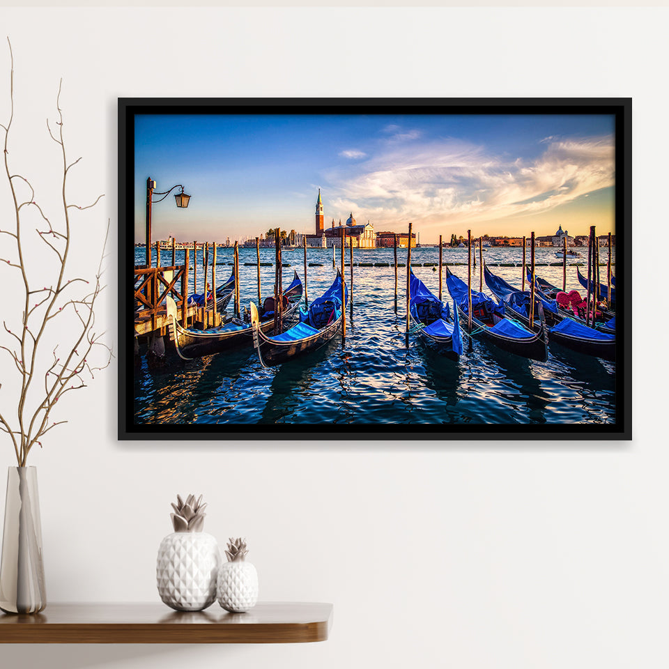 Gondola Print Venice Grand Canal Italy Framed Canvas Prints Wall Art Home Decor - Painting Canvas, Black Frame, Framed Picture