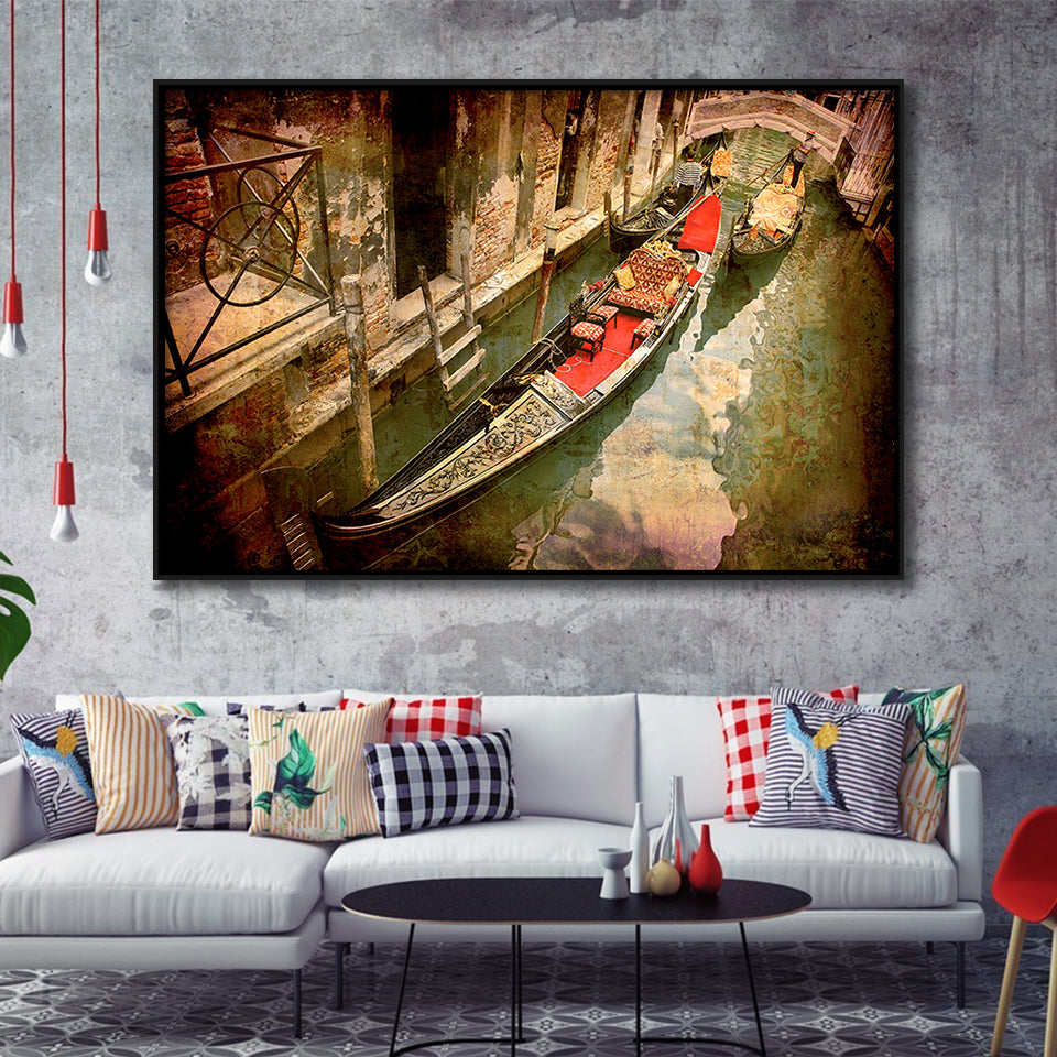 Gondola Print Venice Framed Canvas Prints Wall Art Decor, Framed Picture, Floating Frame