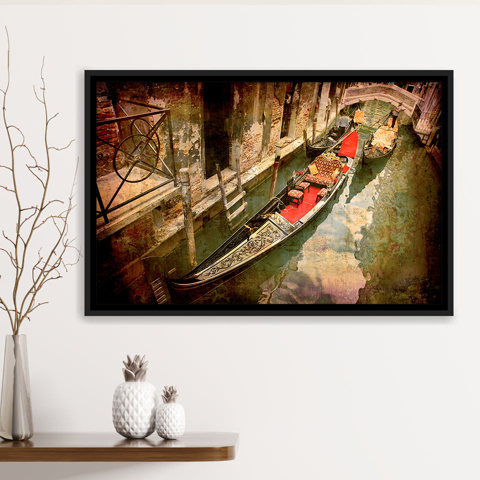 Gondola Print Venice Framed Canvas Prints Wall Art Decor, Framed Picture, Floating Frame