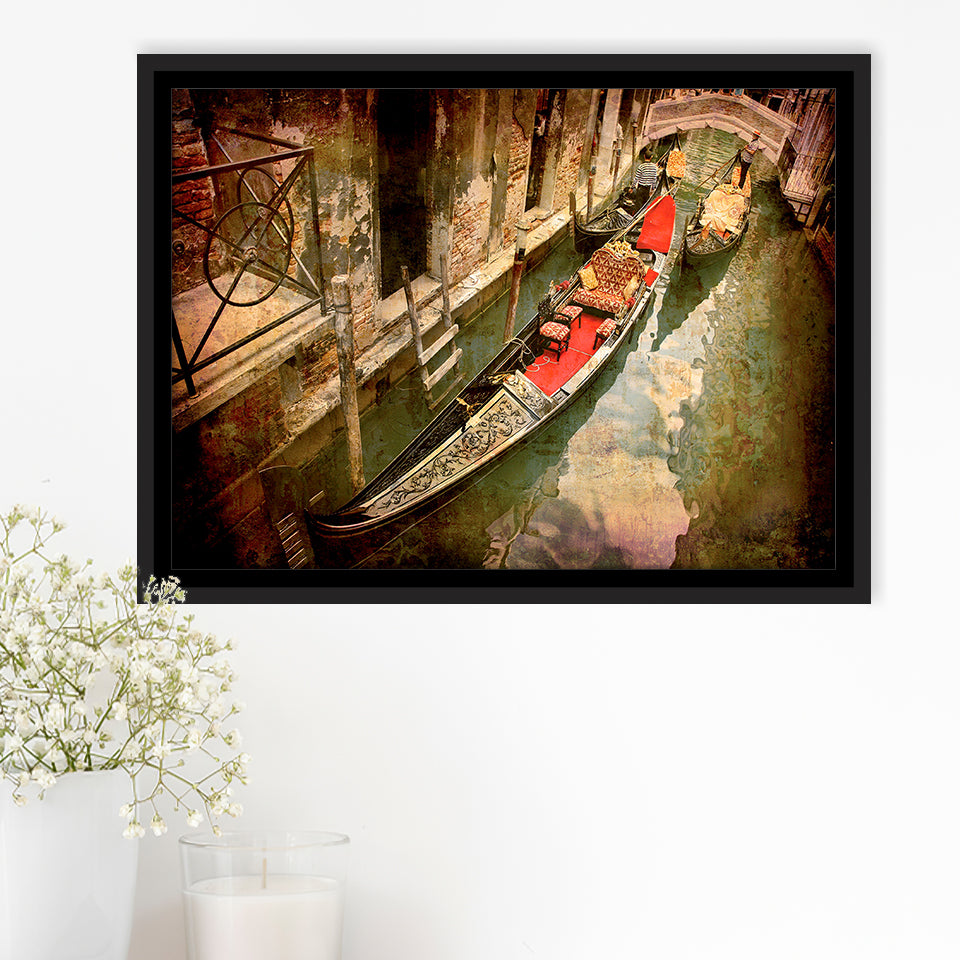 Gondola Print Venice Framed Canvas Prints Wall Art Decor, Framed Picture, Floating Frame