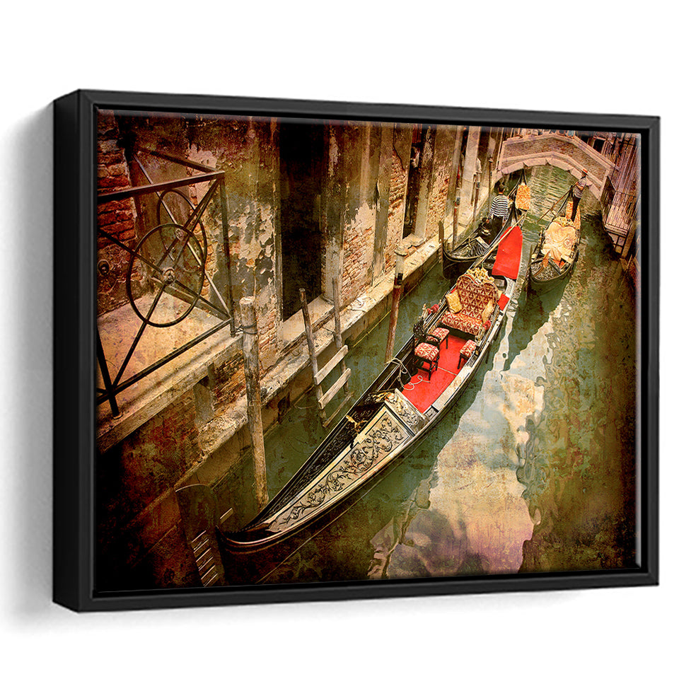 Gondola Print Venice Framed Canvas Prints Wall Art Decor, Framed Picture, Floating Frame