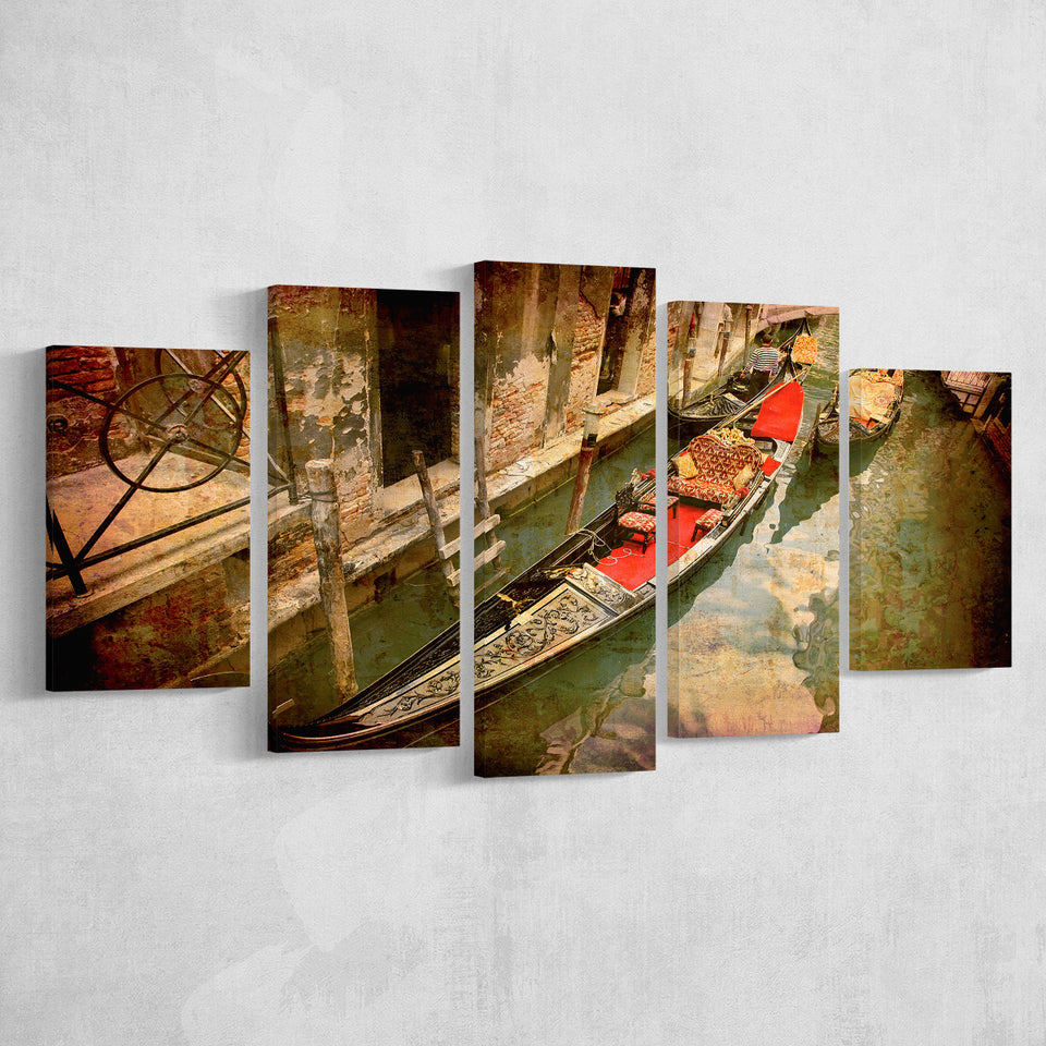 Gondola Print Venice 5 Piece Canvas Prints Wall Art Decor, Multi Panels, Mixed Canvas