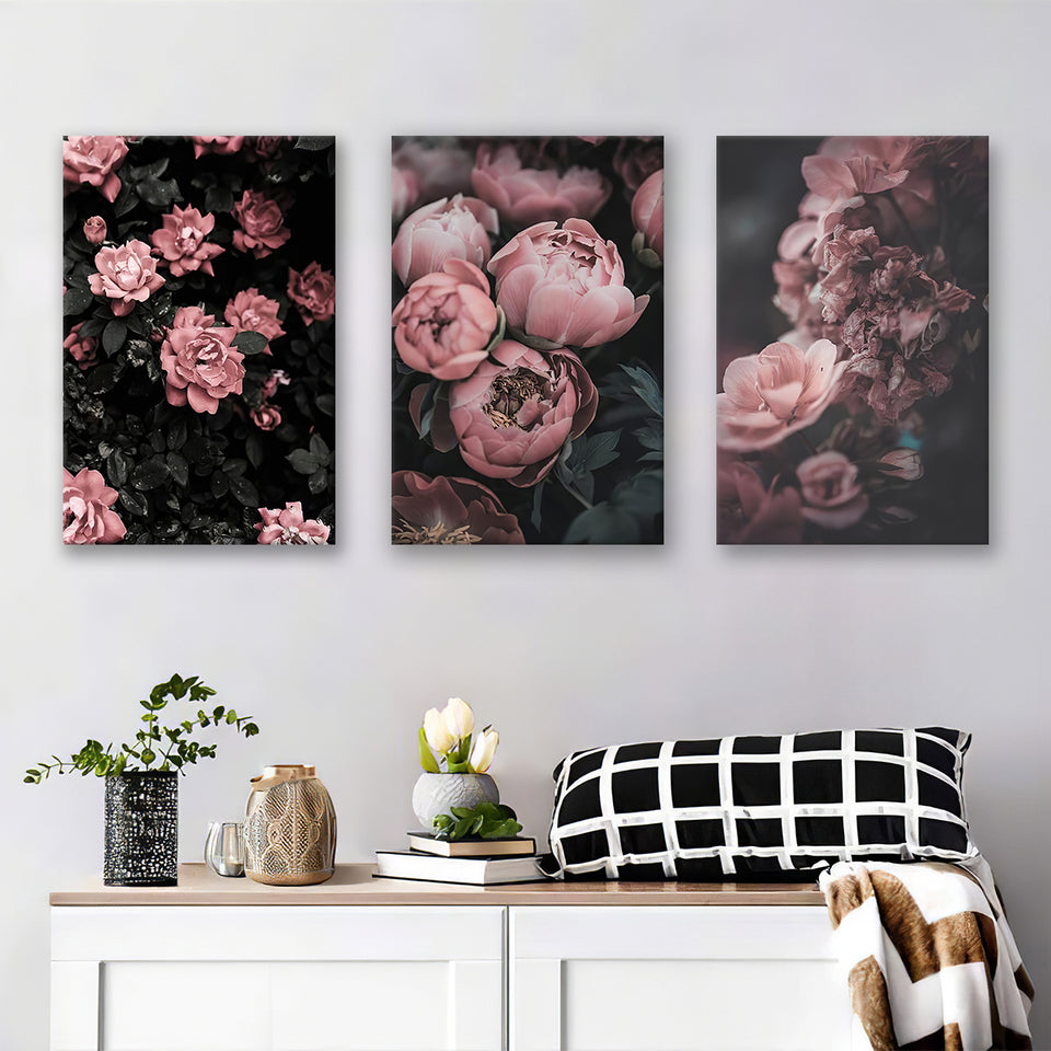 Gorgeous Pink Peonies Canvas Prints 3 Pieces Wall Art Decor - Painting Canvas, Multi Panel, Home Decor