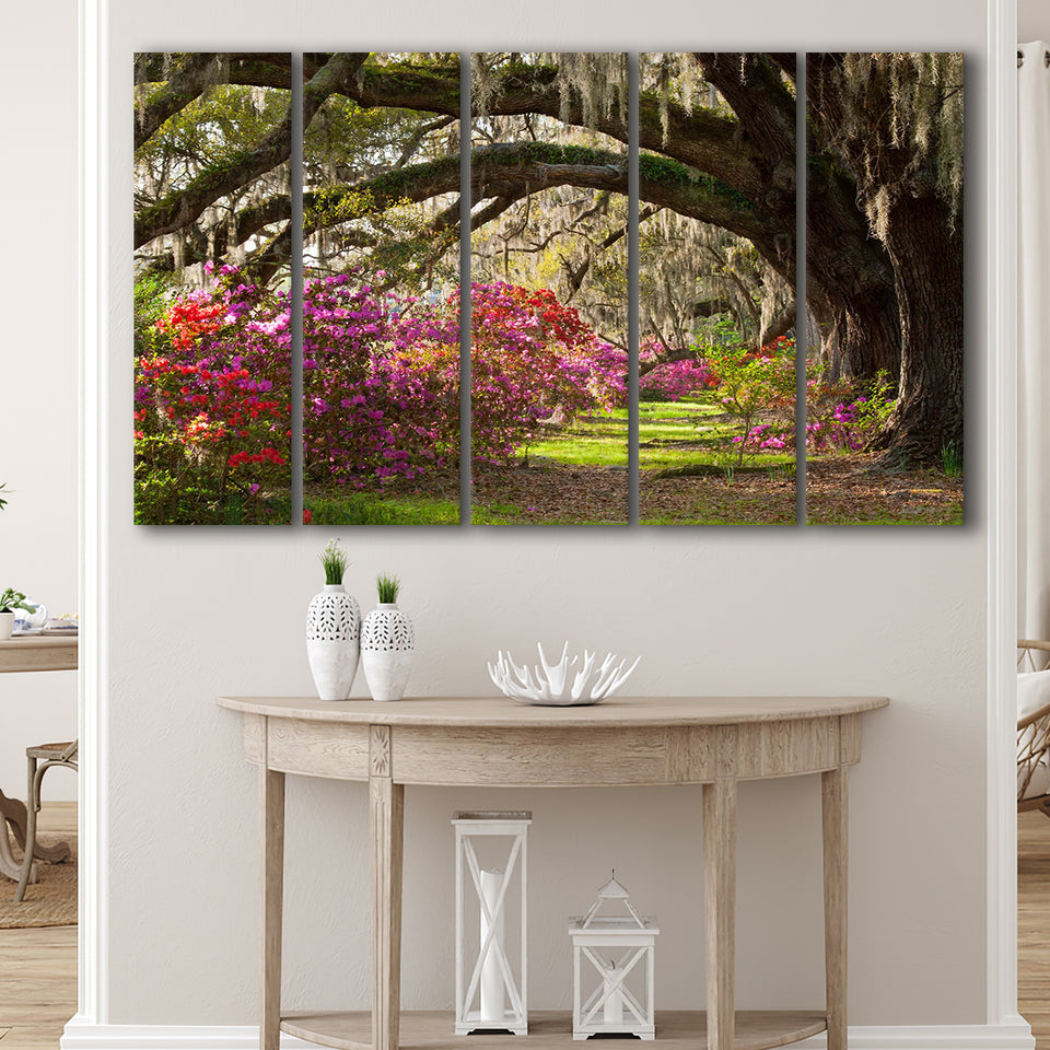 Gorgeous Summer Garden Under The Tree, 5 Panel B Canvas Prints Wall Art, Extra Large Canvas Decor