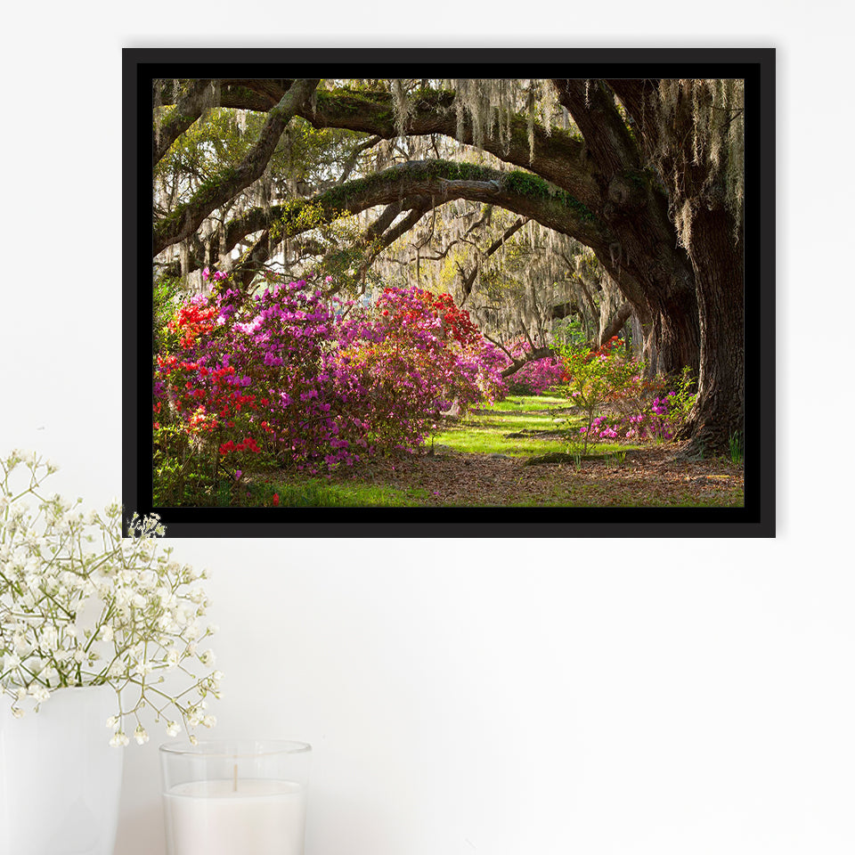 Gorgeous Summer Garden Under The Tree Framed Canvas Prints Wall Art, Floating Frame, Large Canvas Home Decor