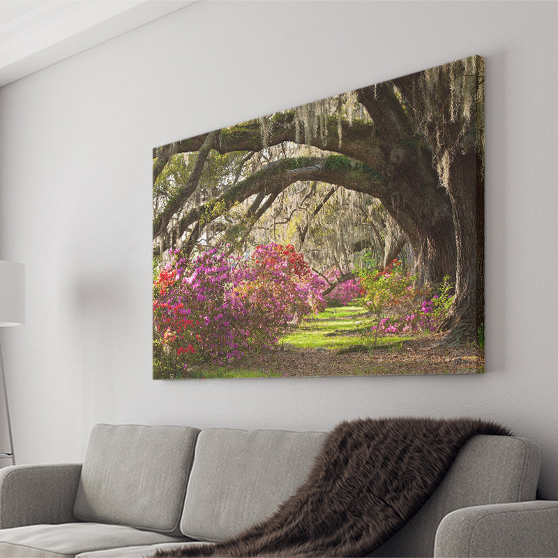Gorgeous Summer Garden Under The Tree Canvas Prints Wall Art, Home Living Room Decor, Large Canvas