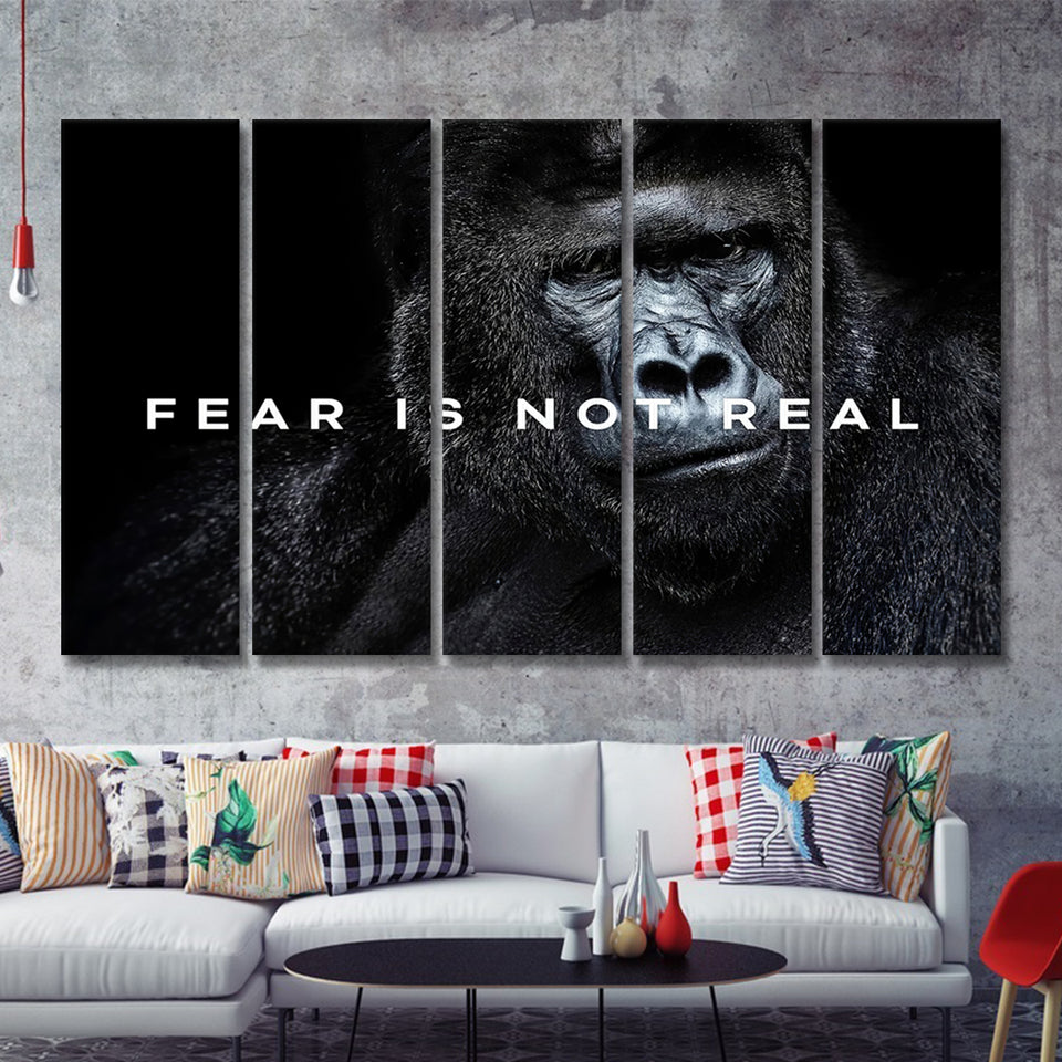 Gorilla Fear Is Not Real Quote Inspirational Motivation Art 5 Pieces B Canvas Prints Wall Art - Painting Canvas, Multi Panel,5 Panels