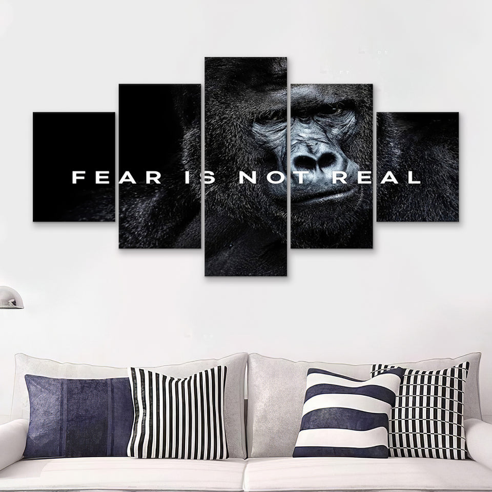 Gorilla Fear Is Not Real Quote Inspirational Motivation Art 5 Pieces Canvas Prints Wall Art - Painting Canvas,Multi Panel,5 Panels