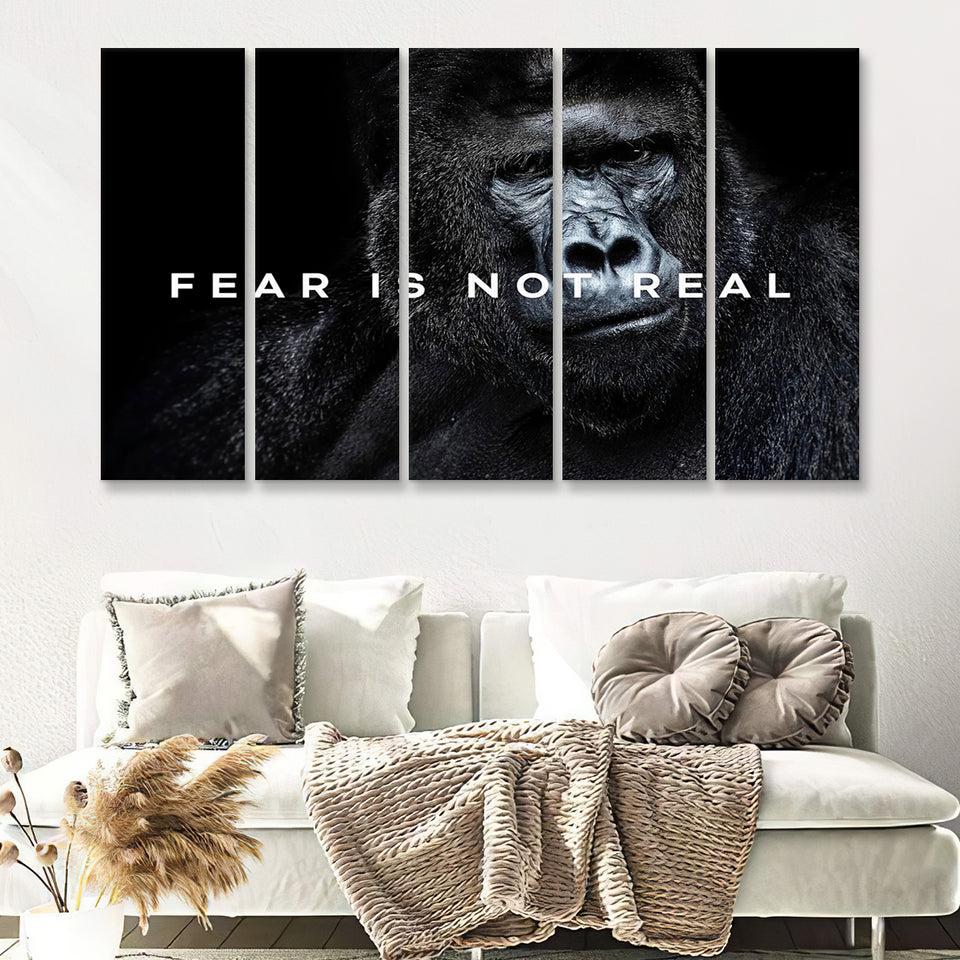 Gorilla Fear Is Not Real Quote Inspirational Motivation Art 5 Pieces B Canvas Prints Wall Art - Painting Canvas, Multi Panel,5 Panels