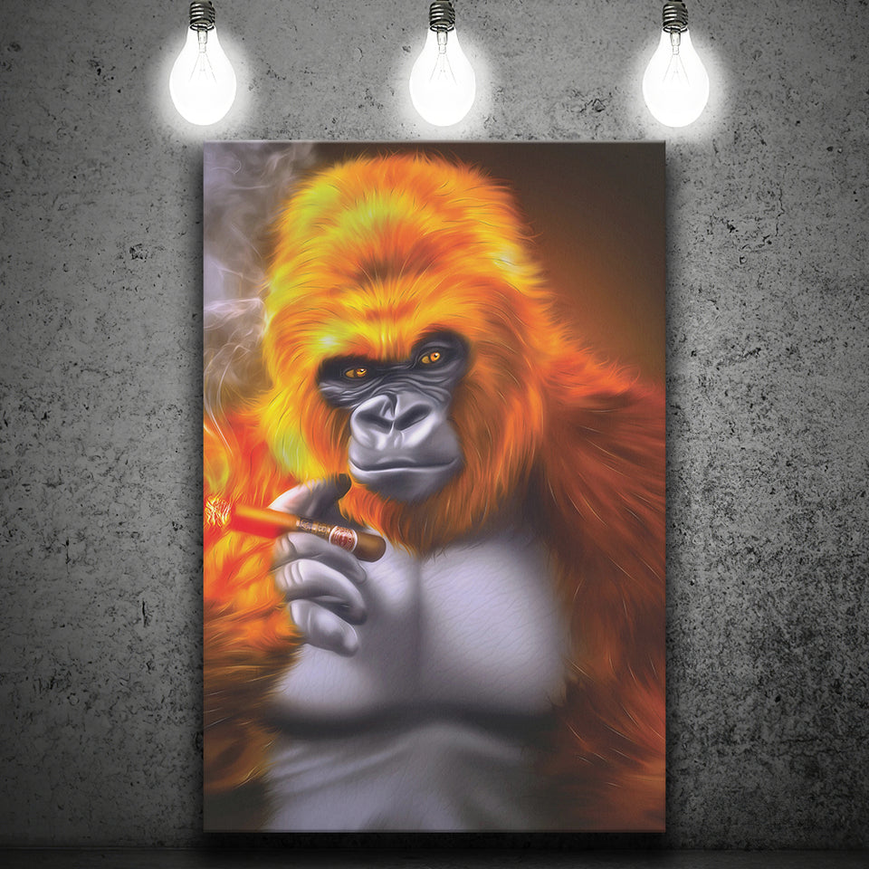 Gorilla Smoking Cigar, Canvas Prints Wall Art Home Decor, Ready to Hang