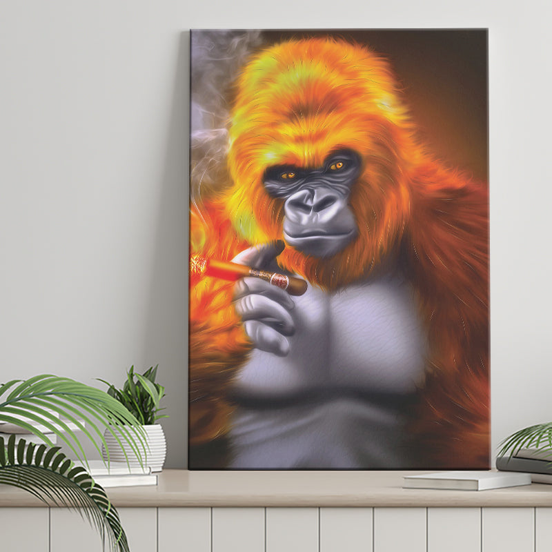 Gorilla Smoking Cigar, Canvas Prints Wall Art Home Decor, Ready to Hang