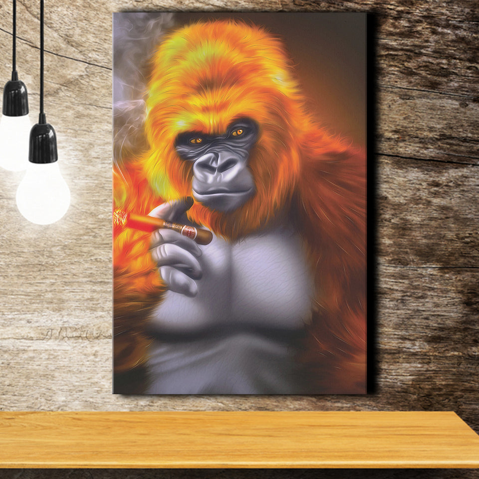 Gorilla Smoking Cigar, Canvas Prints Wall Art Home Decor, Ready to Hang