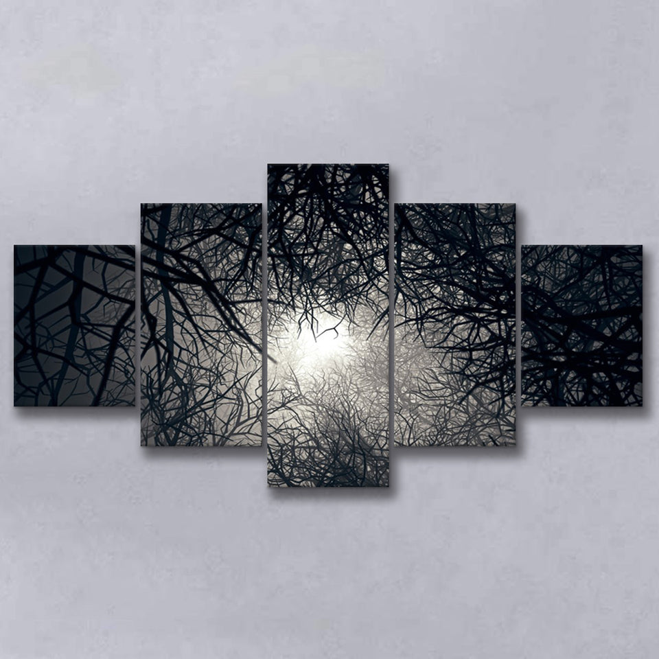 Gothic Theme Canvas Art, Dead Forest Art, 5 Panel Canvas Prints Wall Art,Mixed Canvas, Large Canvas