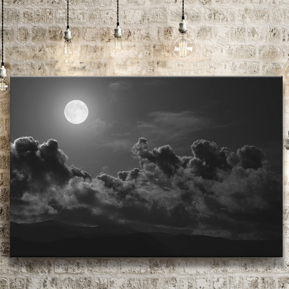 Gothic Theme Canvas Art, Full Moon Cloudy Night Dark Horror Canvas Prints Wall Art, Home Living Room Decor, Large Canvas