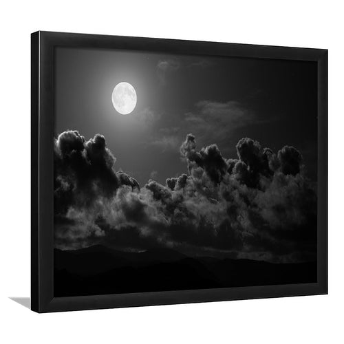 Gothic Theme Canvas Art, Full Moon Cloudy Night Dark Horror Framed Art Prints Wall Decor, Framed Picture, Large Art Prints