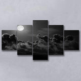 Gothic Theme Canvas Art, Full Moon Cloudy Night Dark Horror, 5 Panel Canvas Prints Wall Art,Mixed Canvas, Large Canvas