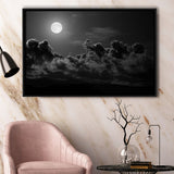 Gothic Theme Canvas Art, Full Moon Cloudy Night Dark Horror Framed Canvas Prints Wall Art, Floating Frame, Large Canvas