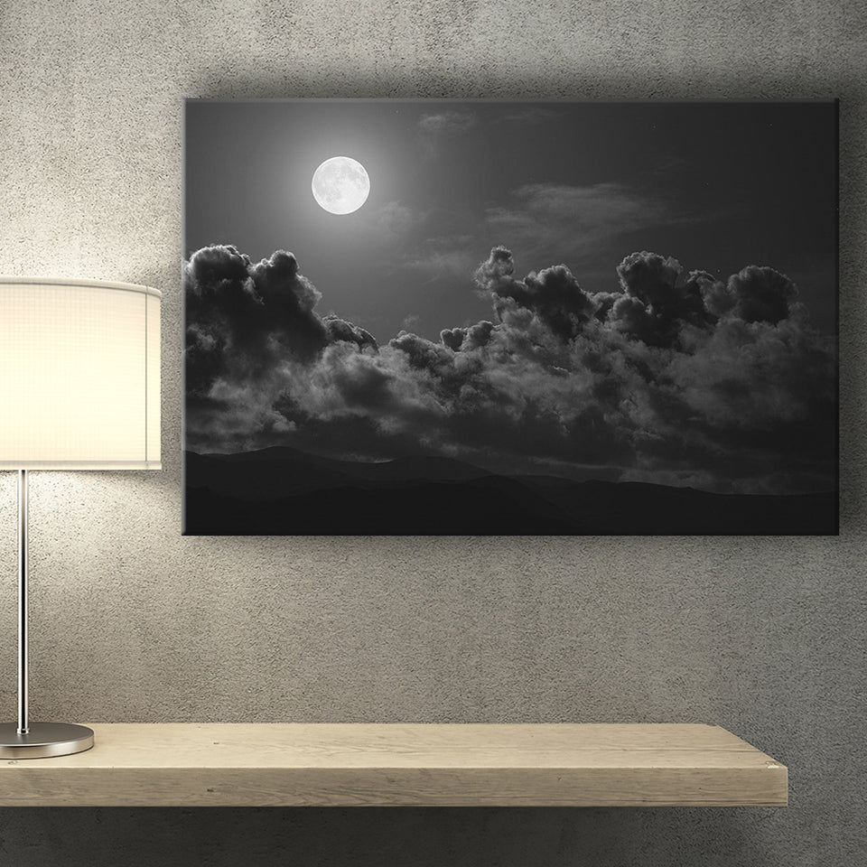 Gothic Theme Canvas Art, Full Moon Cloudy Night Dark Horror Canvas Prints Wall Art, Home Living Room Decor, Large Canvas