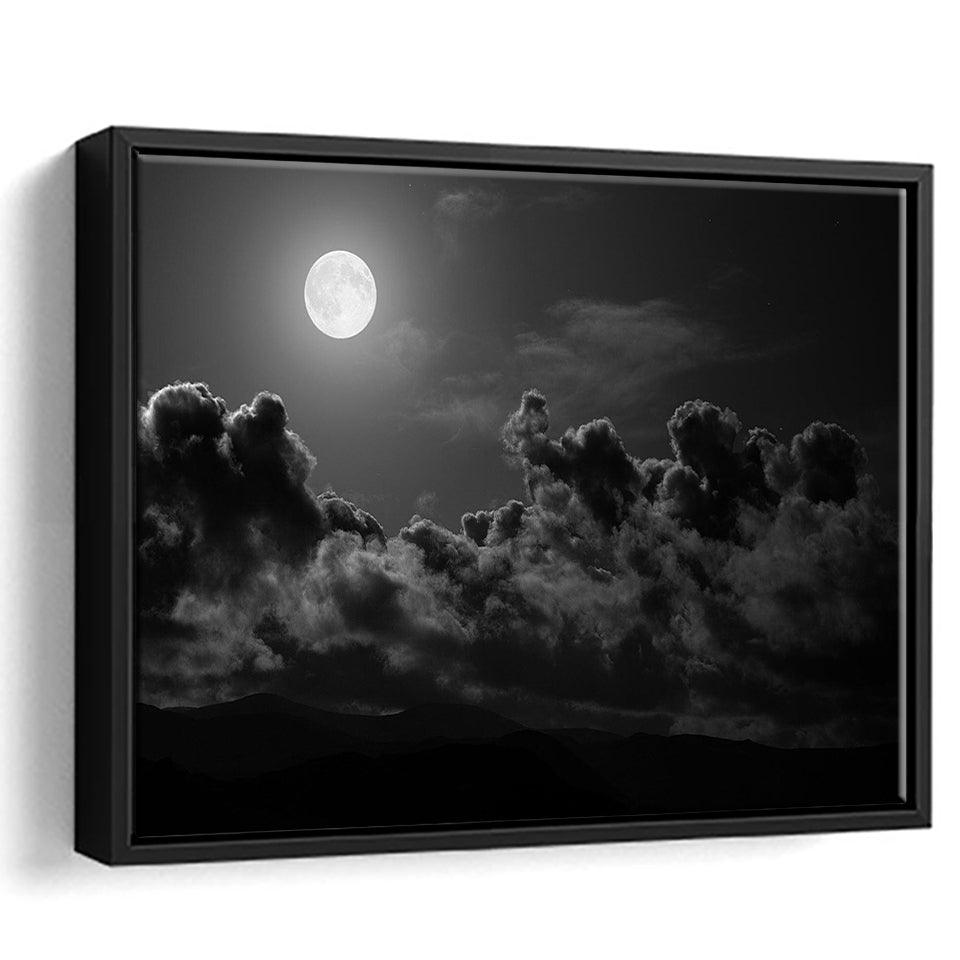 Gothic Theme Canvas Art, Full Moon Cloudy Night Dark Horror Framed Canvas Prints Wall Art, Floating Frame, Large Canvas