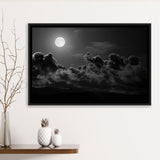 Gothic Theme Canvas Art, Full Moon Cloudy Night Dark Horror Framed Canvas Prints Wall Art, Floating Frame, Large Canvas