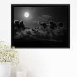 Gothic Theme Canvas Art, Full Moon Cloudy Night Dark Horror Framed Canvas Prints Wall Art, Floating Frame, Large Canvas