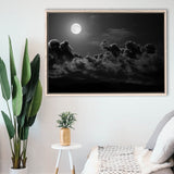 Gothic Theme Canvas Art, Full Moon Cloudy Night Dark Horror Framed Canvas Prints Wall Art, Floating Frame, Large Canvas