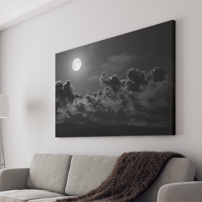 Gothic Theme Canvas Art, Full Moon Cloudy Night Dark Horror Canvas Prints Wall Art, Home Living Room Decor, Large Canvas