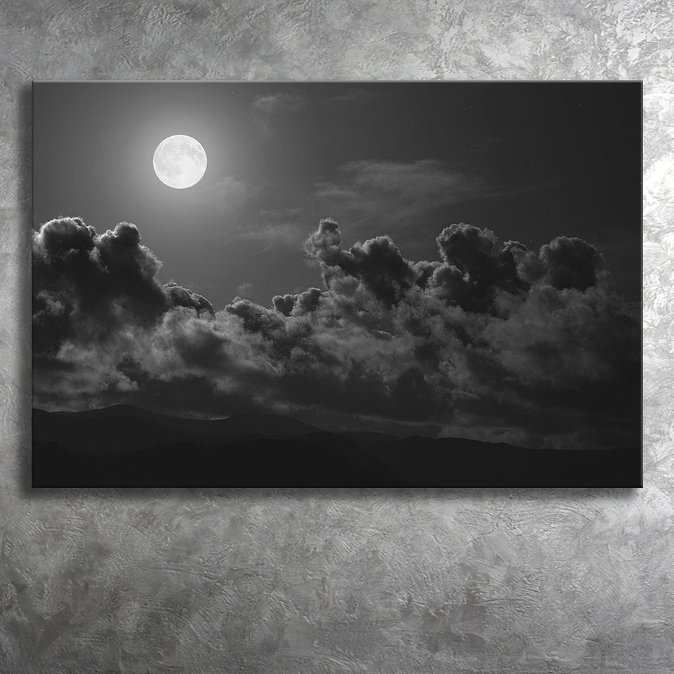 Gothic Theme Canvas Art, Full Moon Cloudy Night Dark Horror Canvas Prints Wall Art, Home Living Room Decor, Large Canvas