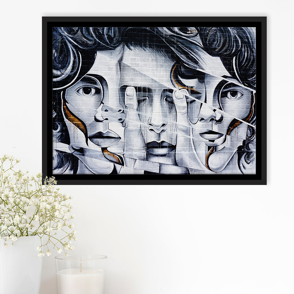 Graffiti Art Canvas 3 Face Graffiti Framed Canvas Prints Wall Art Home Decor - Painting Canvas, Black Frame, Framed Picture